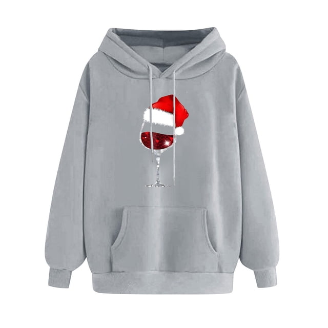 Timegard Chandails en Molleton de Noël pour Femmes Imprimé Manches Longues Chandails à Capuchon Chandail Tops Automne Hiver Mode