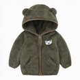 thumbnail image 2 of Staki Toddler Fleece Jacket Winter Coat Boys Hooded Fleece Warm Outwear 3D Ear Padded Zipper Jacket With Pockets 0-24M(Army Green,6-12 Months), 2 of 4