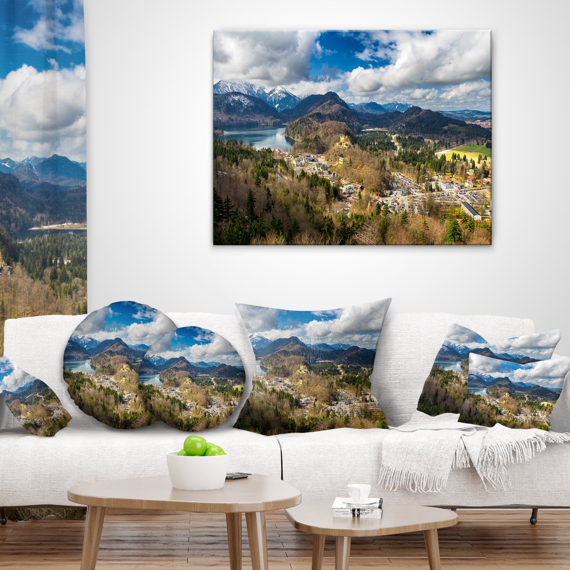 Designart Alps and Lakes on Summer Day - Landscape Printed Throw Pillow - 12x20