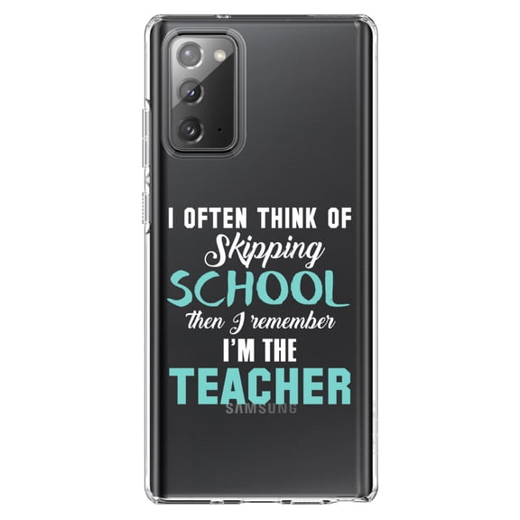DistinctInk Clear Shockproof Hybrid Case for Samsung Galaxy Note 20 (6.7" Screen) - TPU Bumper Acrylic Back Tempered Glass Screen Protector - Think of Skipping School Remember I'm Teacher