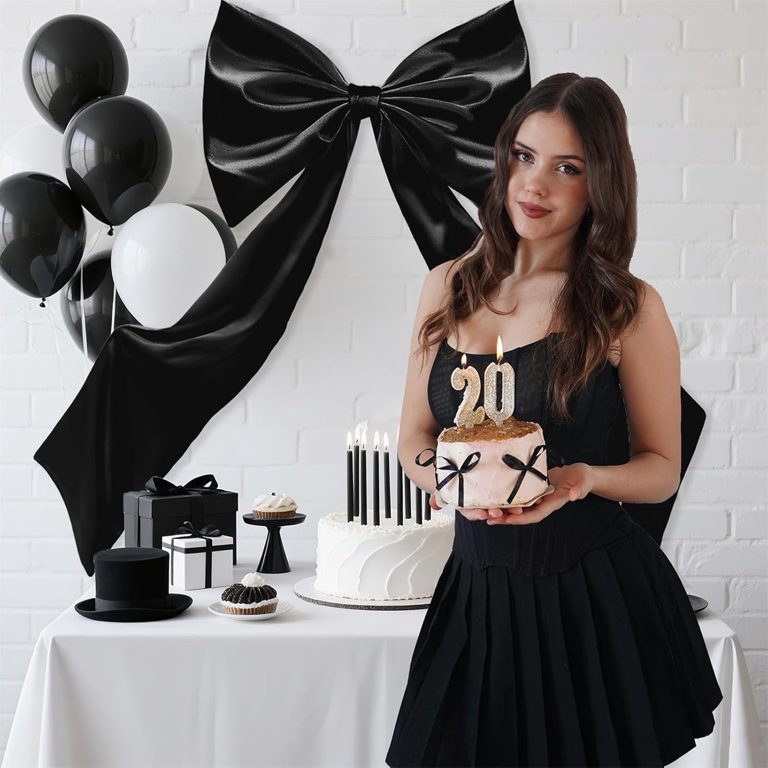 Coquette Large Satin Bow, 24 x 42 Inches, Giant Black Bow Ribbon Tie for Coquette Room Decor, Birthday Party Backdrop Wall Decoration (Black)