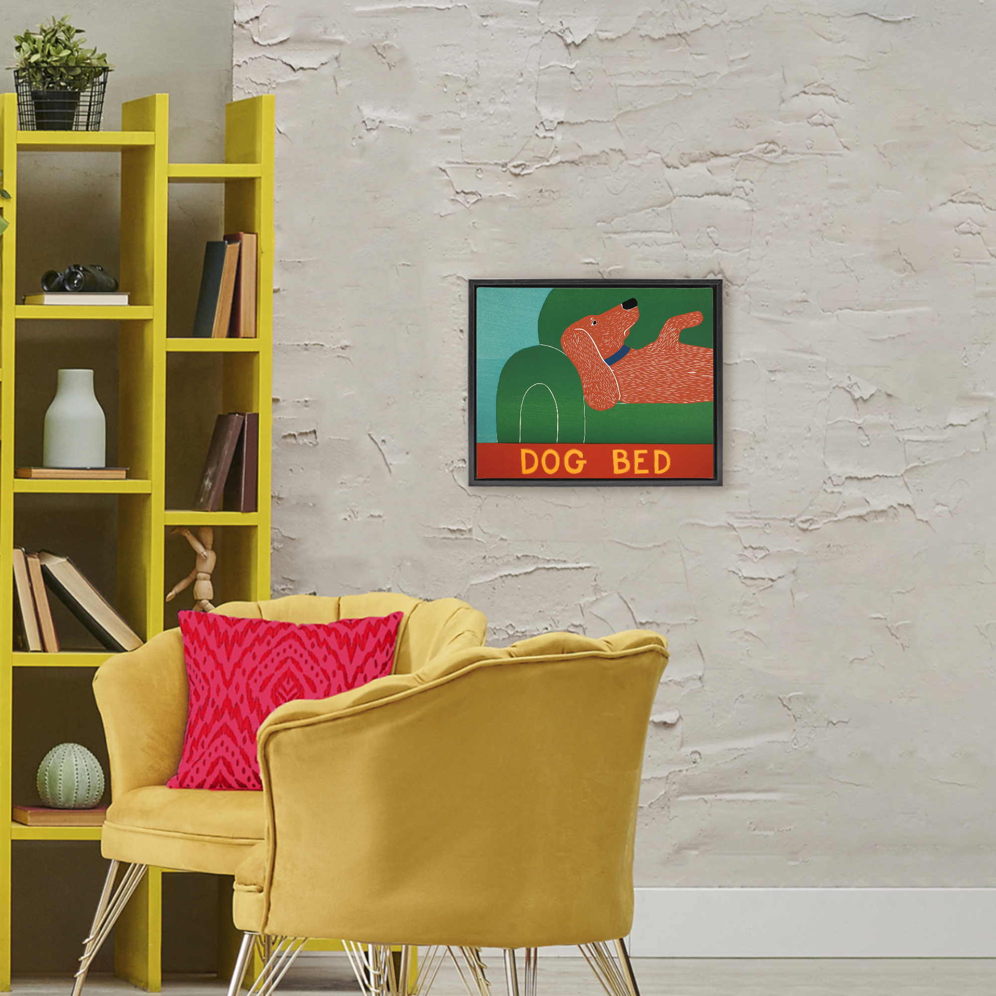 Dog Bed Couch Black Framed Floater Canvas Wall Art, design by Stephen Huneck