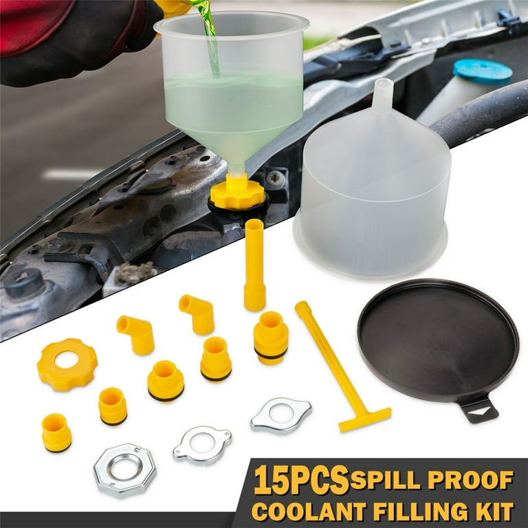 Carevas 15-Piece Car Coolant Funnel Kit Spill-Free Funnel Cooling System  Funnel Tool with Multiple Caps & Adapters 
