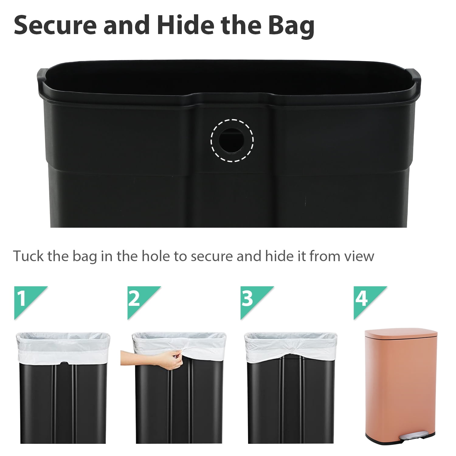 CL.HPAHKL 13 Gallon Step-on Trash Can with Soft-Close Lid, Stainless Steel Kitchen Garbage Can with Foot Pedal and Removable Inner Bucket, Fingerprint-Proof Trash bins for Home Office, Pink