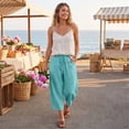 thumbnail image 4 of Petite Capri Pants Womens Wide Leg Palazzo 2026 Summer Casual Pull on High Waisted Barrel Lounge Flowy Cropped Beach Work Trousers Mint Green 2XL, 4 of 7