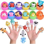 Fun Little Toys 12 PCs Easter Eggs Prefilled with Animal Finger Puppets, Easter Party Favors, Easter Basket Stuffers, Easter Egg Fillers, Goodie Bags Fillers, Classroom Prizes