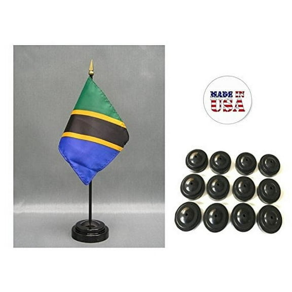 Box of 12 Tanzania 4"x6" Miniature Desk & Table Flags Includes 12 Flag Stands & 12 Tanzanian Small Mini Stick Flags