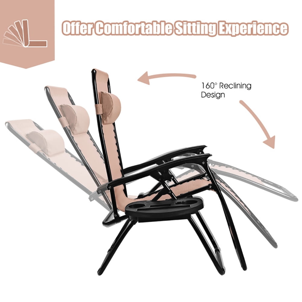 Aimee Lii 2 Pieces Folding Recliner Zero Gravity Lounge Chair, Outdoor Patio Furniture, Beige