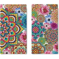 Boho Mandala Flower Kitchen Dish Towels Set of 2, Colorful Anemone Peony Floral Drying Hand Towel Baking Cooking Cloth, Bohemian Bathroom Home Decoration 16 x 24 Inches