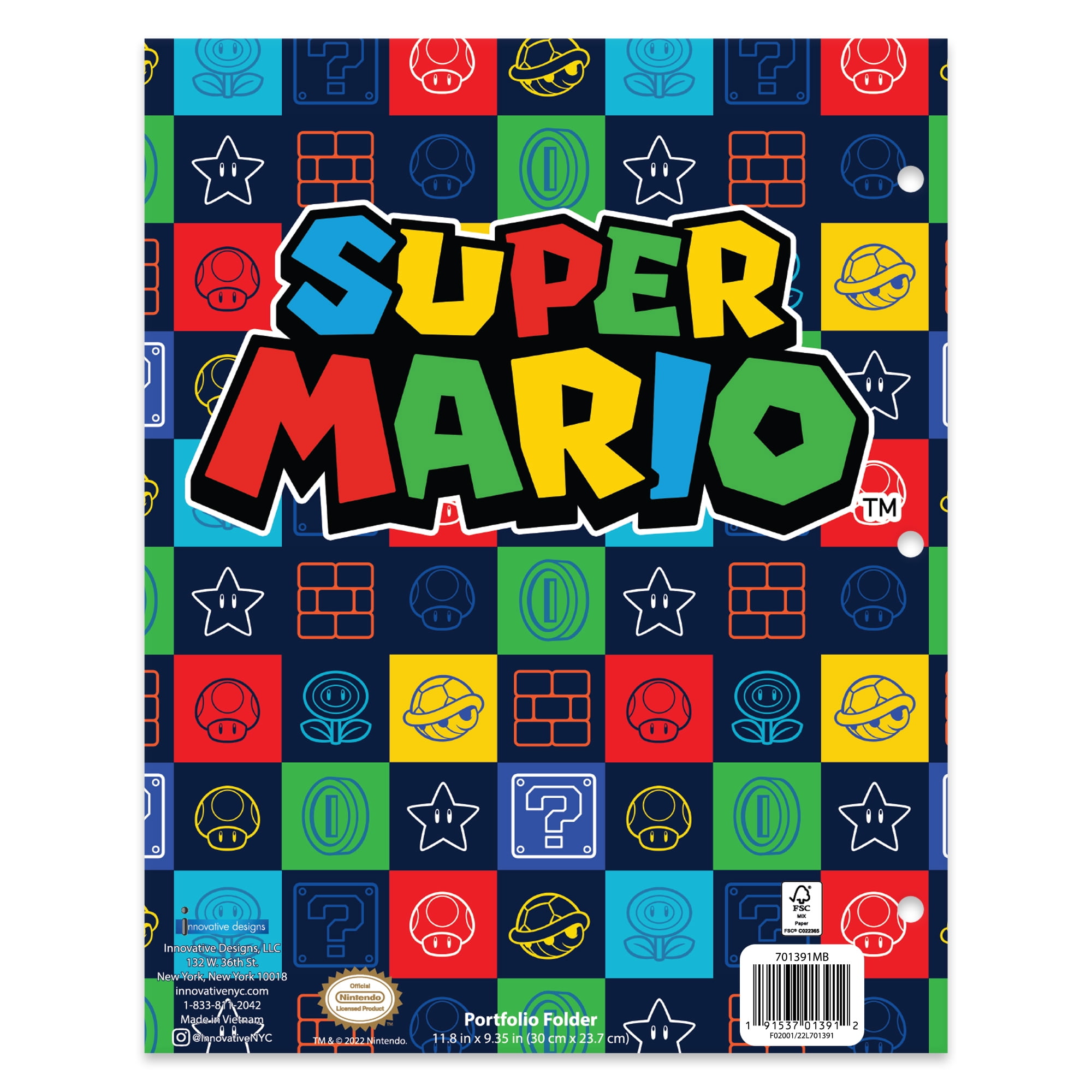 Nintendo Super Mario Brothers 2-Pocket Paper Folder, 3-Hole Punched