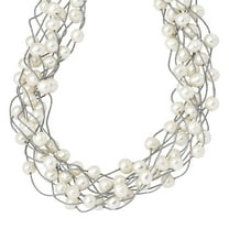 Primal Silver Sterling Silver Rhodium 6-8mm White Freshwater Cultured Pearl Multi-strand Necklace