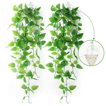 Mocoosy 2 Pack Artificial Hanging Plants with Baskets, Fake Hanging Ivy Vine Wall Hanging Plants Greenery for Home Garden Room Wedding Decorations