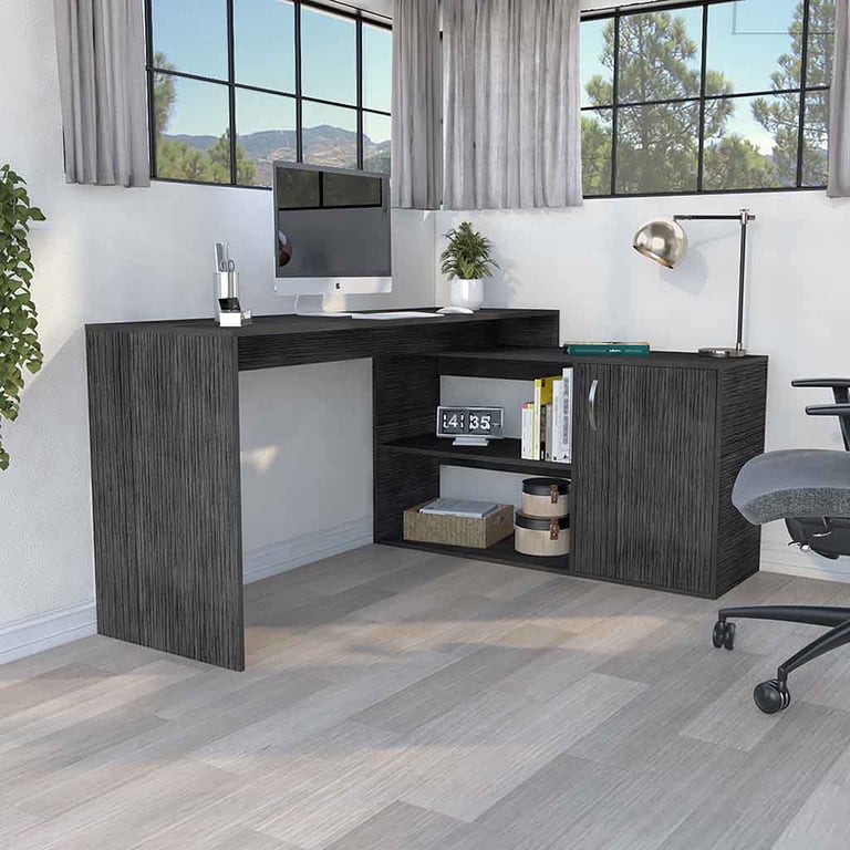 HQZX Modern L-Shaped Computer Table, Desk with Open and Closed