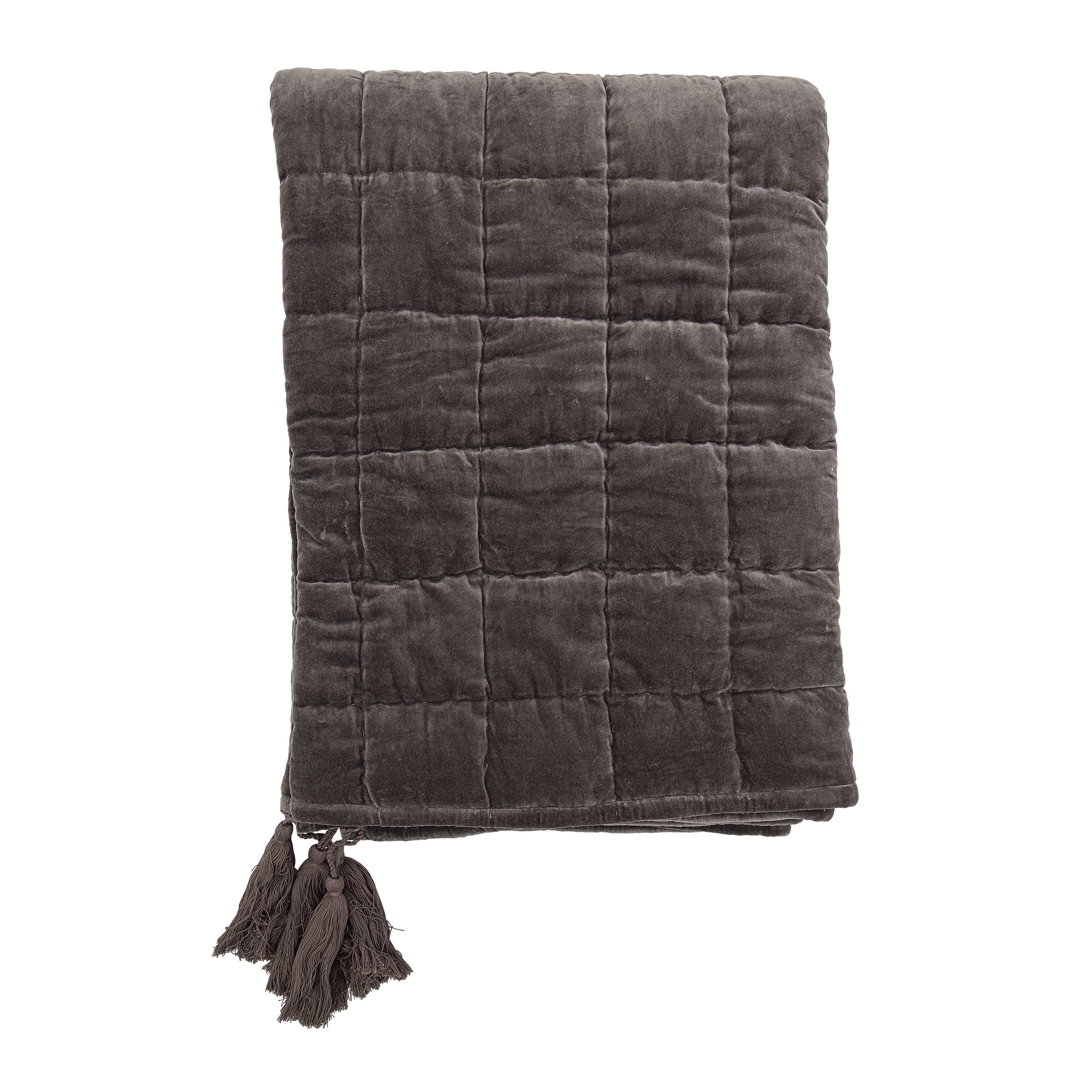 Bloomingville Grey Quilted Cotton Throw with Tassels