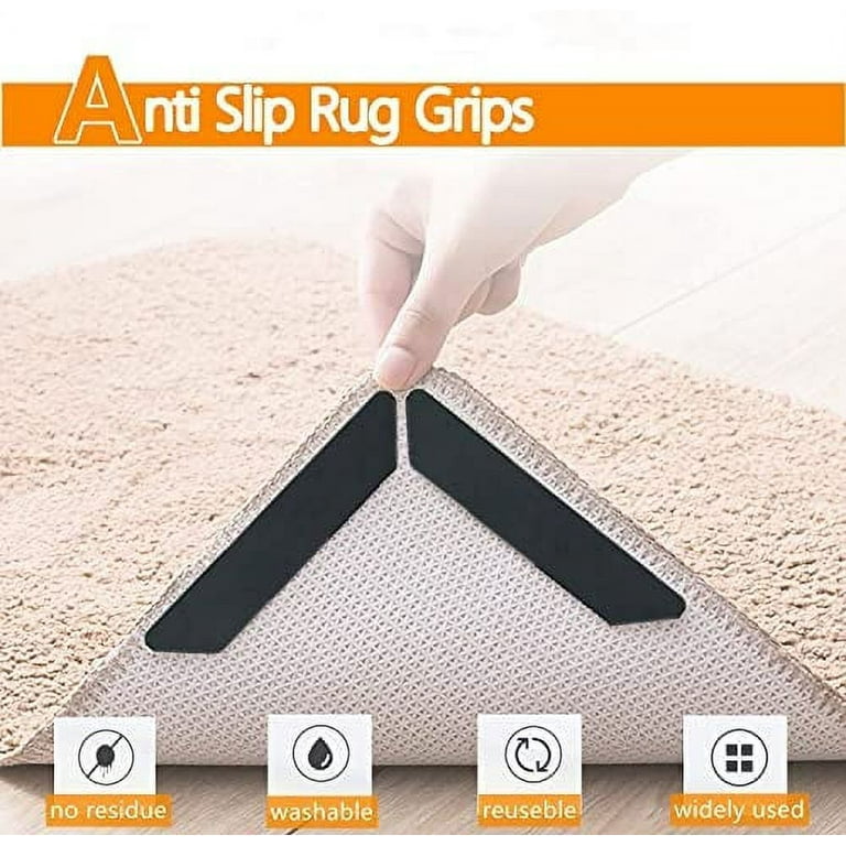 Rug Grippers, 16 pcs Double Sided Washable Removable Anti Curling Corner  Carpet Gripper, Non Slip Renewable Adhesive Rug Tape for Hardwood Floors  and