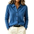 thumbnail image 2 of Womens Cardigan Sweaters Button Up Loose Stand Up Collar Solid Color Long Sleeve Base Cozy Fall Winter Blue M, 2 of 5