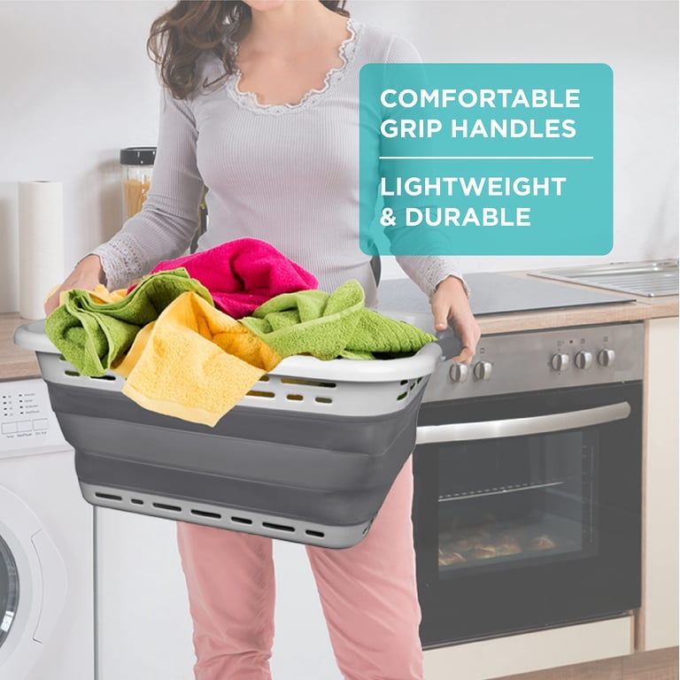 BROOKSTONE Collapsible Laundry Basket 2-Pack - Medium Size, Space-Saving, Non-Slip Handles, Foldable Hamper