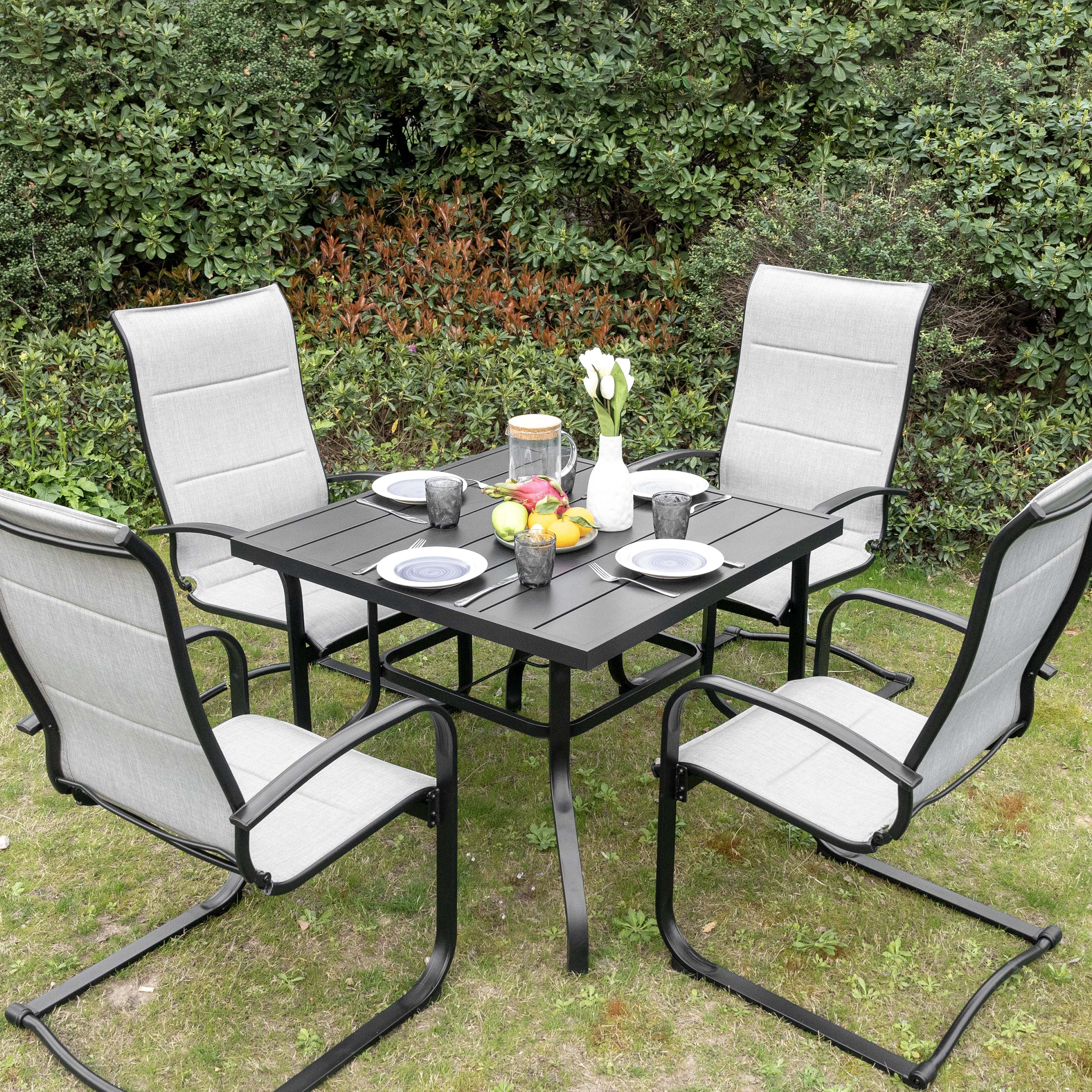Nuu Garden Patio Chairs Set of 4, Outdoor Padded Textilene Patio Dining Chairs, Breathable Spring Motion Textile High Back Outdoor Dining Chairs, Gray