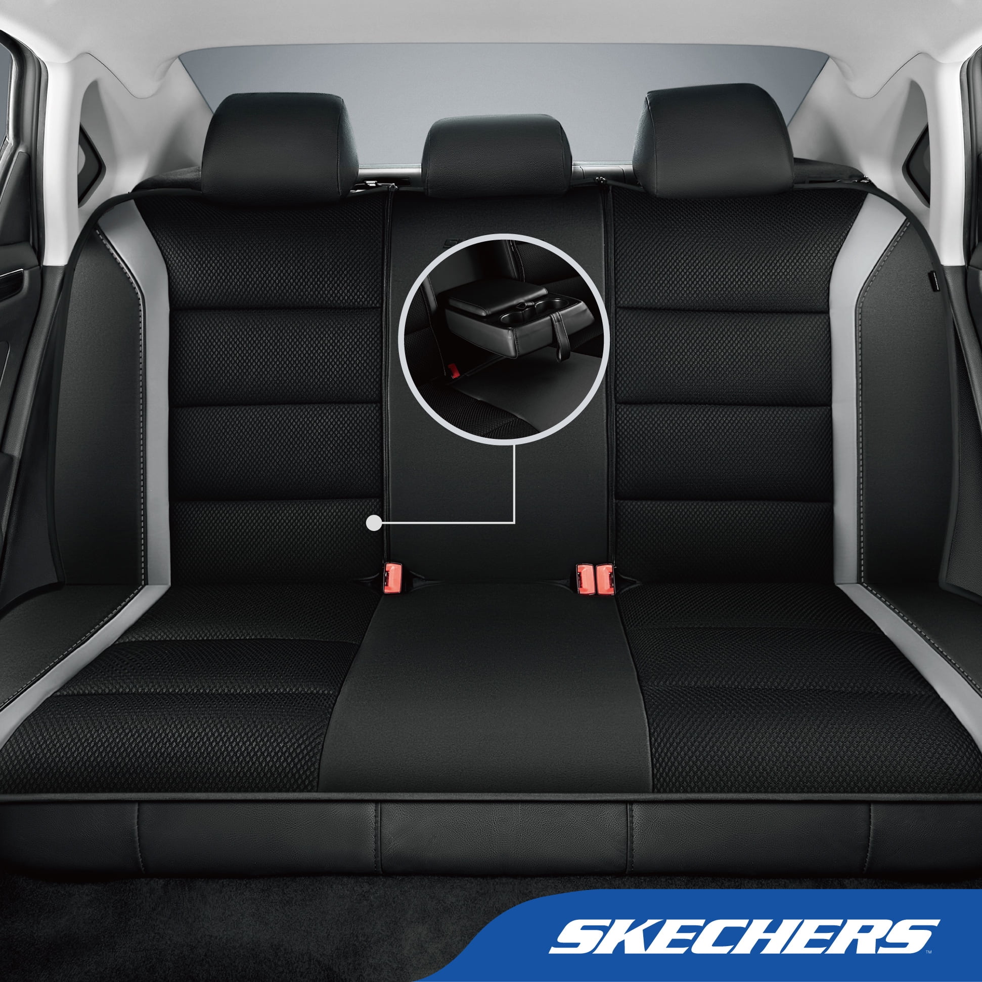 Skechers Leather Mesh Front Car Seat Cover – Premium Comfort with Breathable Mesh Panels, Durable Leather Construction, Universal Fit for Cars, Trucks, and SUVs - Gray