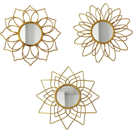 BVLFOOK 9" x 9" Champagne Gold Modern Round Wall Mirror, Set of 3