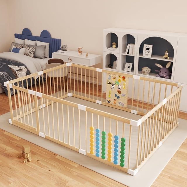 Corralito de madera para bebé VZQQA 198x135x61 cm portátil