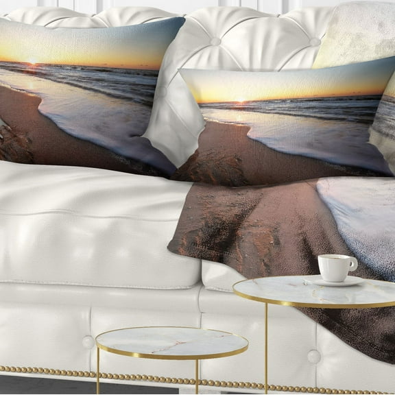 Designart Seashore under Fiery Sunset Sky - Modern Seashore Throw Pillow - 12x20