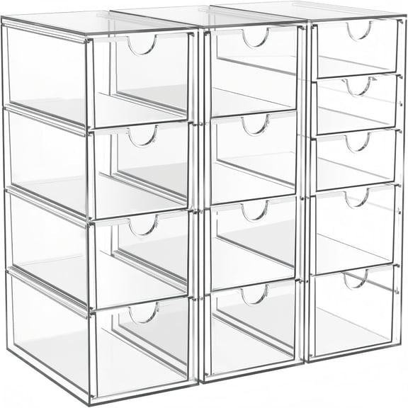 AISOON 13-Drawer Clear Acrylic Makeup Organizer, Stackable Storage Drawers