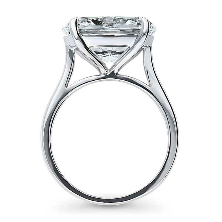 Oval Cubic Zirconia Engagement Ring - Sterling Silver, Size 7, With Baguette Side Stones