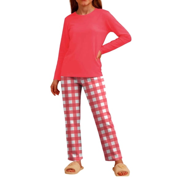 xaoyunyn Girl's Plaid Pant Sets Spring Fall Casual Basic Solid Color Crewneck Long Sleeve Tops 3-12 Years