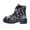 Black, variant on Womens Ankle Boots Round Toe Tie Front Chunky Mid Heel Short Boots Plaid Pattern for Daily Wear