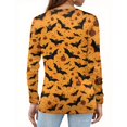 thumbnail image 3 of WTOBBY Women's Halloween Bat & Pumpkin Print V Neck Button Detail Long Sleeve T Shirt, Casual Graphic Tee Top for Daily Wear, Fall Comfort Shirt,Orange 2XL, 3 of 4