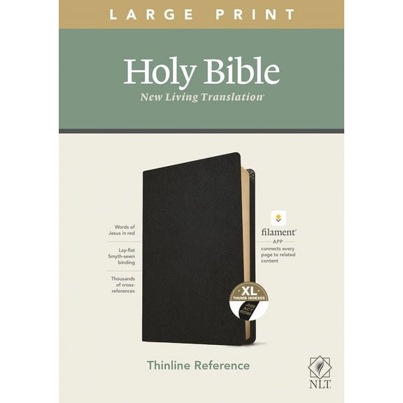 NLT Large Print Thinline Reference Bible, Filament Enabled Edition (Red Letter, Genuine Leather, Black, Indexed), (Hardcover)