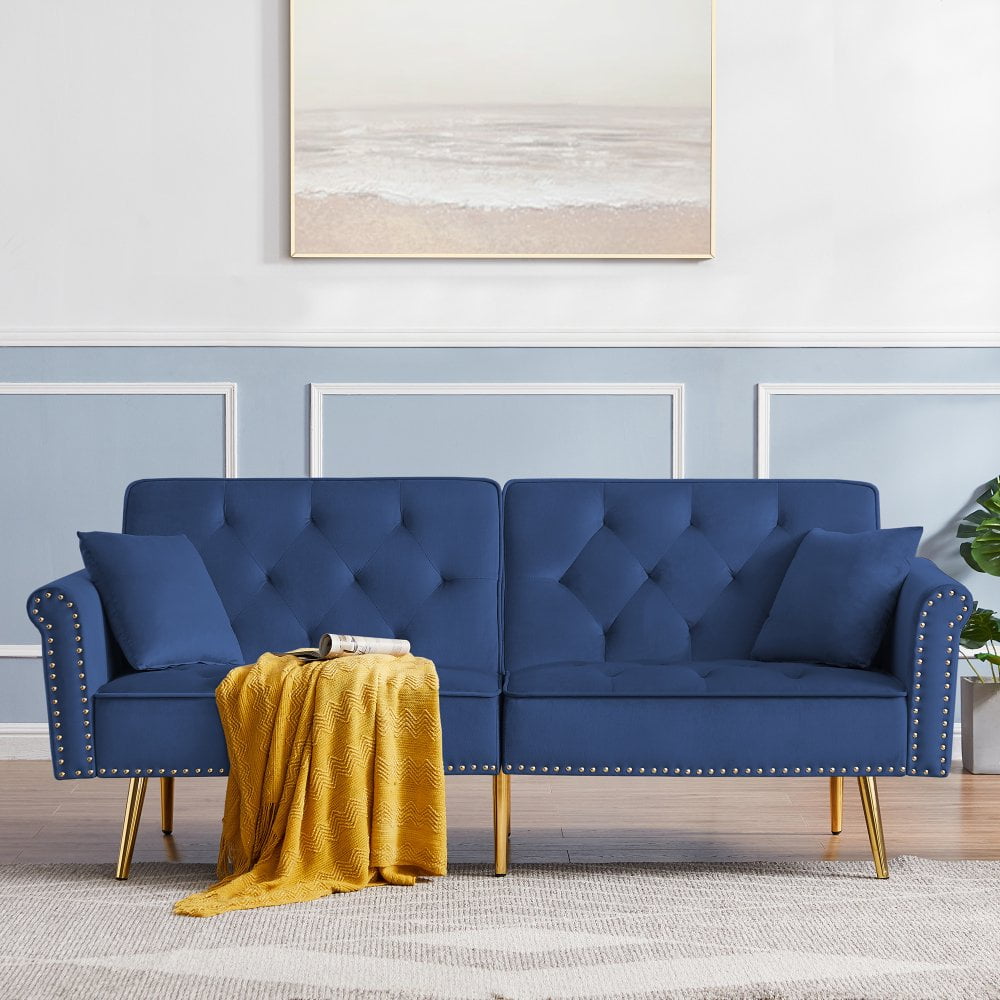 Tcbosik Futon Loveseat, 76" Velvet Sofas Bed with 2 Pillows and