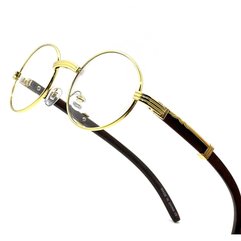 Hip-Hop Wood Temple Fashion Eye Glasses, Gold Frame, Oval  display picture 3