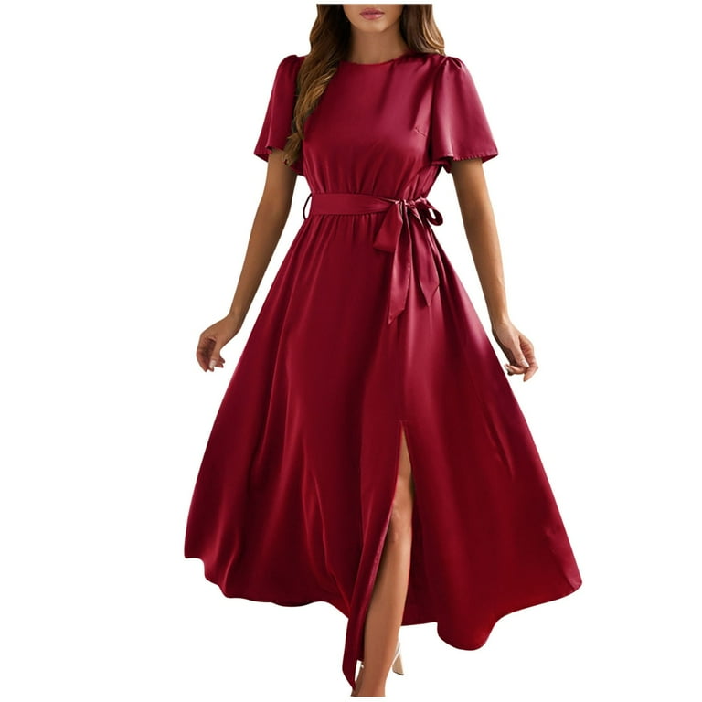 Aloohaidyvio Formal Dresses for Women,Formal Dresses for Women Gowns Evening  Party Cocktail Dress,Split Elegant V Neck Wrap Ruffle Wedding Guest Dresses 