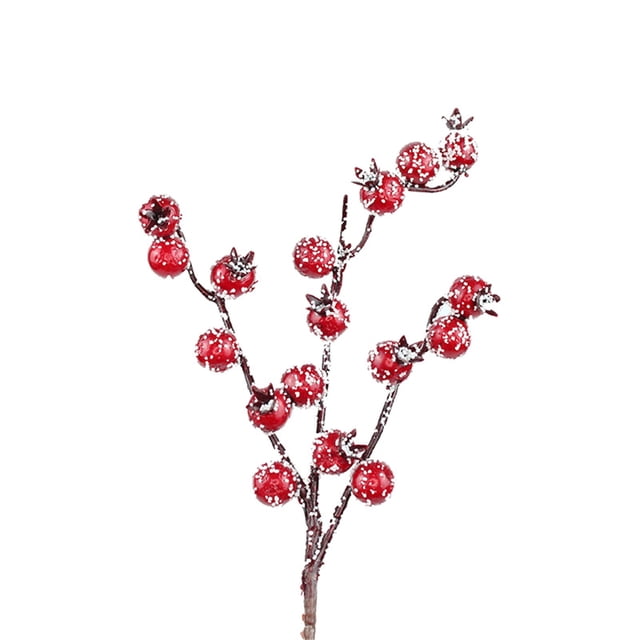 10 Pcs Pics de Baies Rouges, Tiges de Baies Rouges Givrées, Tiges de Baies Artificielles de Noël pour Bricolage Décoration de Guirlande de Vacances, Branches de Baies Rouges Artificielles pour Remplissage de Vase d'Arbre de Noël