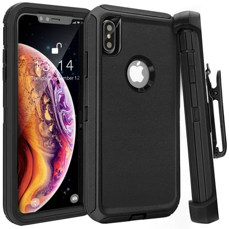 Apple IPhone XS / IPhone X Heavy Duty Defender Armor Hybrid Case Cover With Clip Black Black