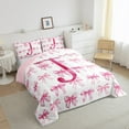 thumbnail image 3 of jejeloiu Girl Personalized Gifts Queen Comforter Set,Pink Letter J Bedding Sets,Ribbon Bow Tie Bedding Comforter Set For Princess,Lightweight Room Decoration Reversible,3 Pieces, 3 of 8