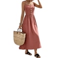 thumbnail image 2 of Women's Spaghetti Strap Button Front Midi Dress Casual Summer Sundress Red S, 2 of 8