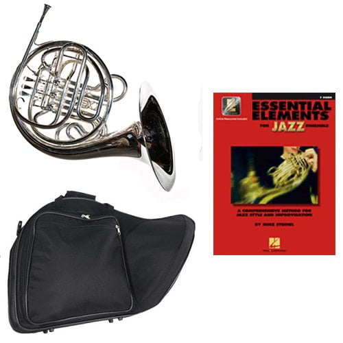 Band Directors Choice Silver Plated Double French Horn Key of F/Bb - Essential Elements for Jazz Ensemble Pack; Includes French Horn, Case, Accessories & EE for Jazz Ensemble Book
