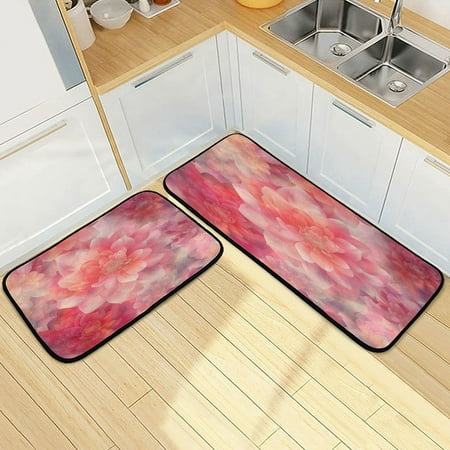 

Wobogo Transparent Red Flower Kitchen Carpet Set of 2 Absorbent and Stain Resistant Non-slip Star Rubber Backing