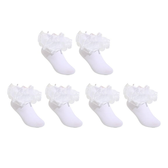 TELOLY 3Pcs Ruffle Lace Socks for Girls,Soft Cotton Mid-Calf Socks,Baby Toddler Socks