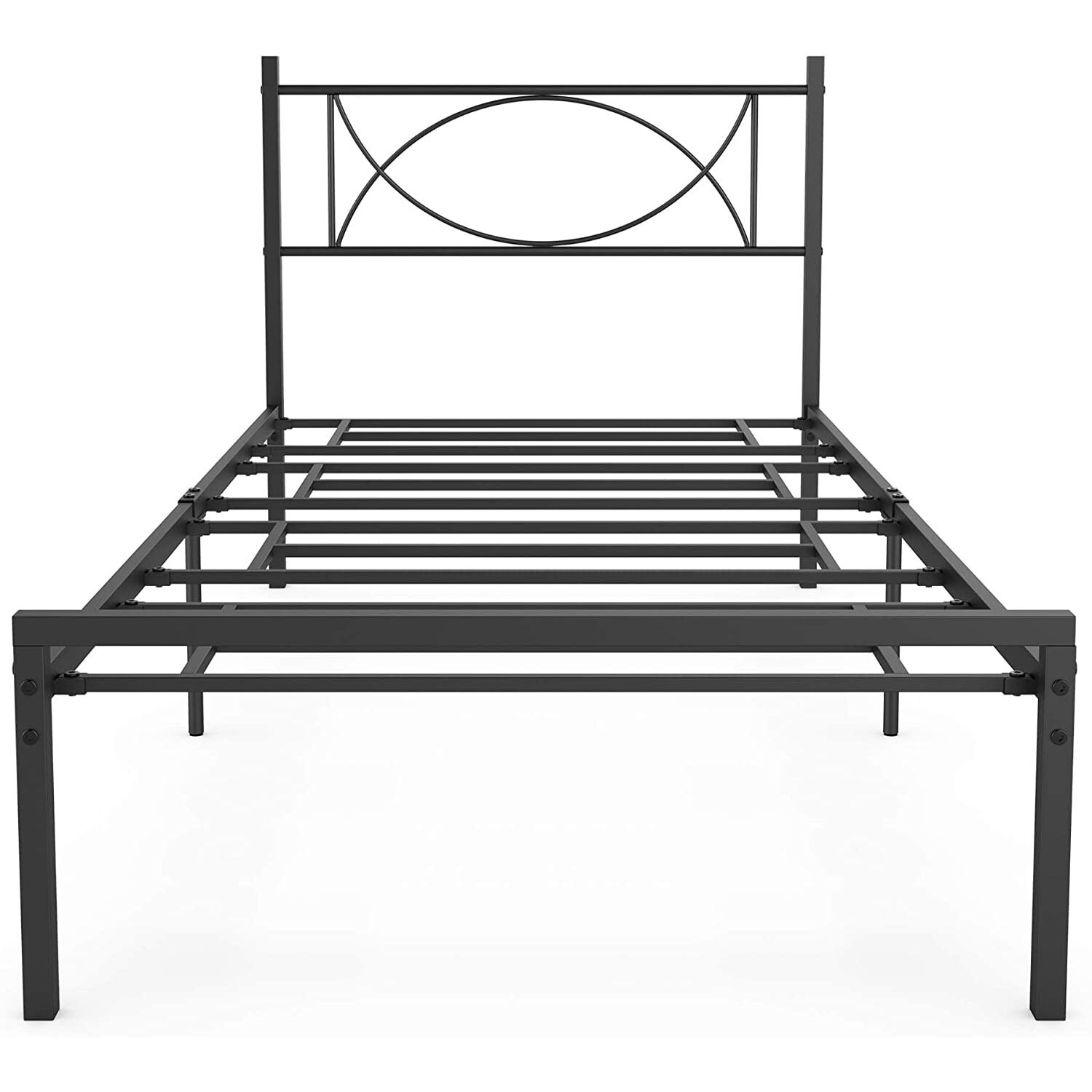 HOSSLLY Twin Size High Metal Platform Bed Frame with Headboards, Easy