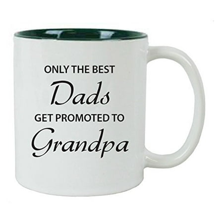 Only the Best Dads Get Promoted to Grandpa 11 oz White Ceramic Coffee Mug (Green) with FREE Gift Box - Great for Father's Day, Birthday, or Christmas Gift for Dad, Grandpa, Grandfather, Papa,