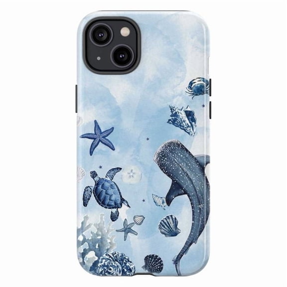 Sea Life Phone Case with Whale Shark Turtle Starfish iPhone Cover Ocean Theme Protective Phone Cover, Compatible with iPhone 16 15 14 13 12 11 Plus Pro Max Mini