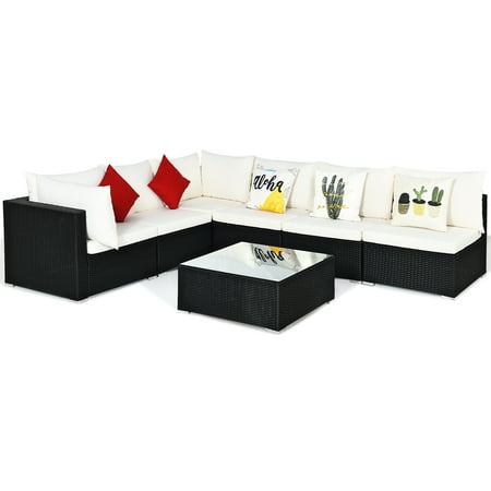 Costway 7PCS Patio Rattan Sofa Set Sectional Conversation Furniture Set