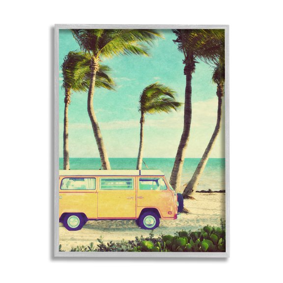 Stupell Indtries Retro Van Sunny Haze Beach Sand Palm Trees,11 x 14,Design by Gail Peck