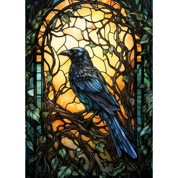 Stained Glass Crow Sunset 5D Diamond Art DIY Paint with Full Drill Round Diamond Gems Painting by Number Kits for Adults Art Craft Home Wall Decor 15.8x19.8in(2)