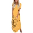 thumbnail image 2 of Offres des Fêtes Iumwxz Robe à Manches Courtes Col Rond pour Femmes Tunique Décontractée Robes Maxi Amples Robes Graphiques Florales Robes Décontractées pour Femmes Robe Délicieuse pour Costume, 2 of 6