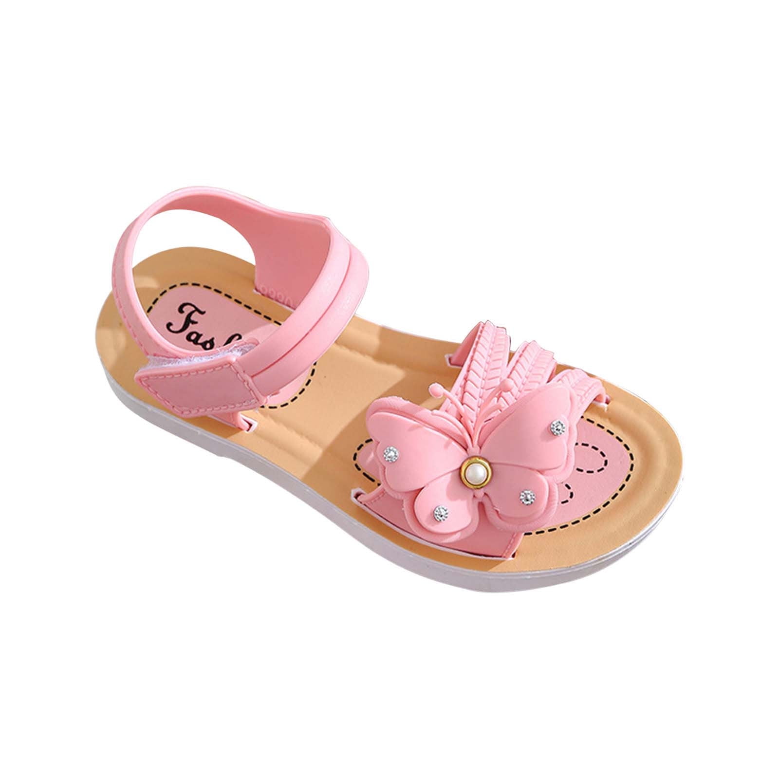 4 Years Girls Toddler/Little Kid Open-Toe Flower Summer Dress Sandals Shoes Summer Girls' Sandals Anti-skid Soft Soles Small Medium And Large Children's Butterfly Decorative Princess Shoes Pink